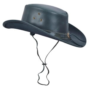 Coyote Ridge - Steel Blue Waterproof Leather Bush Hat with Breathable Eyelets & Chin Cord - for Men & Women