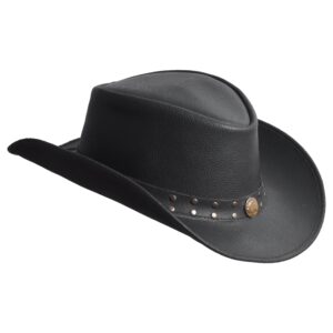 Midnight Bronco - Premium Grain Leather Cowboy Hat with Buffalo Emblem - for Men & Women