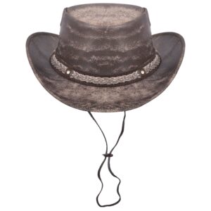 Dust Trail - Distressed Desert Tan Vintage Leather Cowboy Hat with Braided Band & Chin Strap - for Men & Women