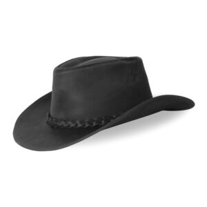 Rustic Ranger - Midnight Matte Black Leather Cowboy Hat with Braided Band - for Men & Women